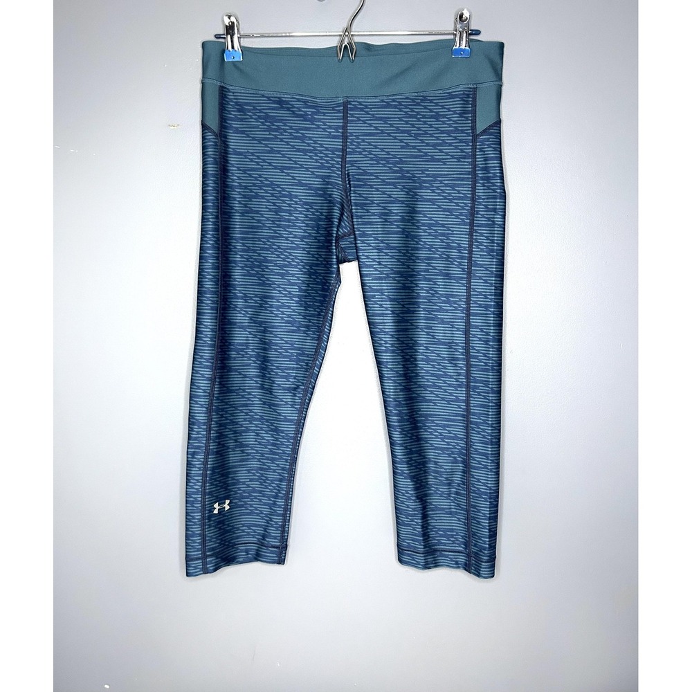 Under Armour HeatGear Capri Leggings Womens M Blue Striped Compression 1297906